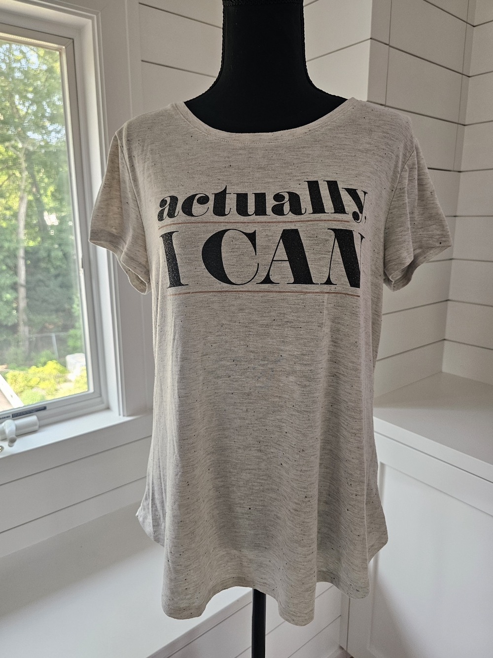 Apt.9 actually I CAN Lightweight Beige Graphic Tee
